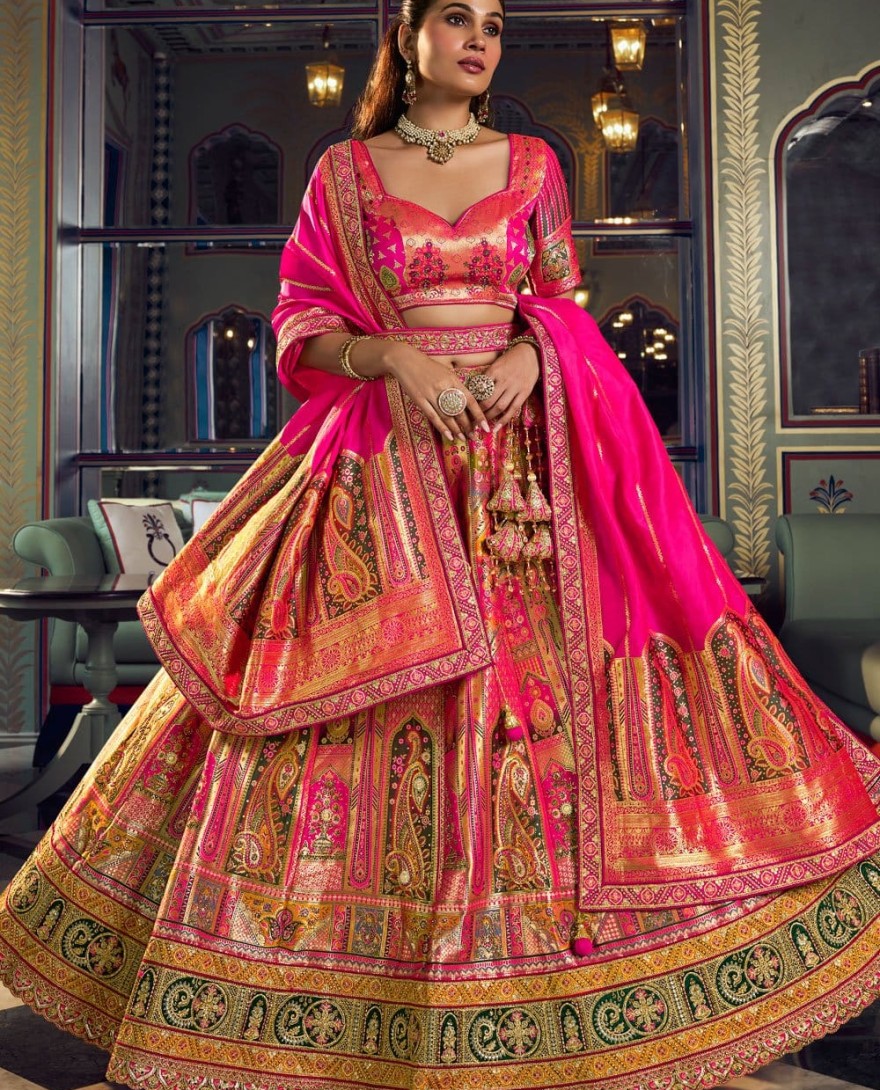 10385 - Multi Colour Lehenga Choli in Banarasi with Embroidered